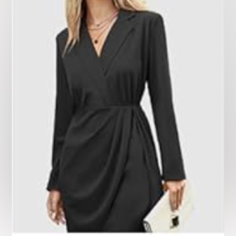 Faux-wrap long sleeve shirt dress